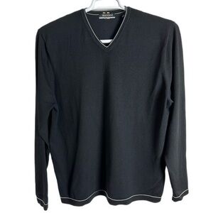 Brandini Black & White Silk V-neck Pullover‎ Sweater Sz XL